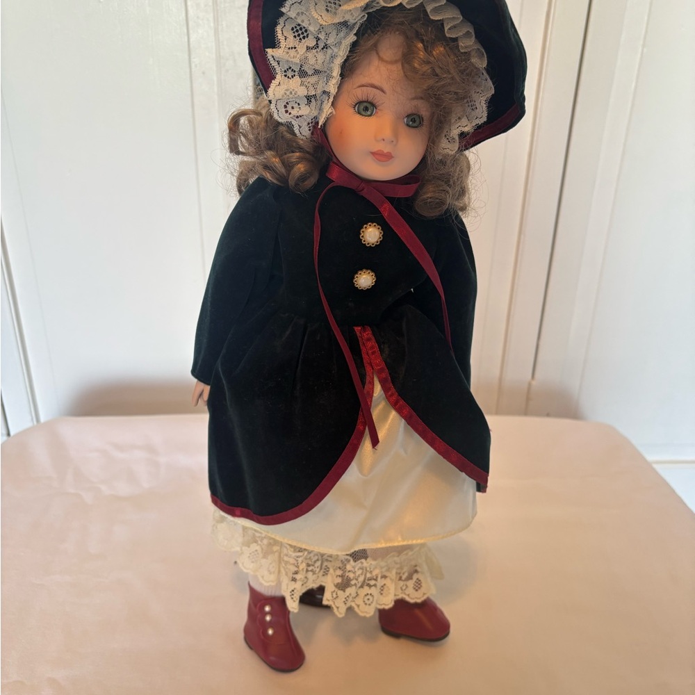 Classic Victorian Doll with Black Dress and Red Boots - Picture 1 of 10
